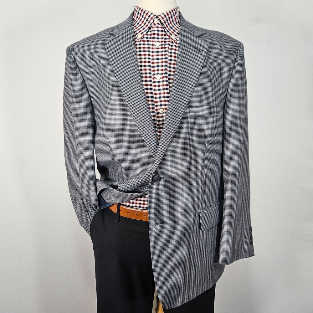Stafford Essentials Men's Sport Coat Blazer Two Button Gray Houndstooth Poly 46R